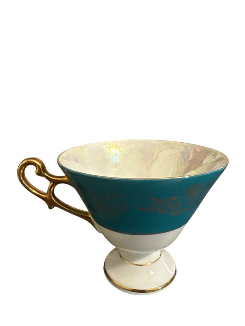 Royal Haulsey Teacup And Saucer Set Teal Gold Floral Bone China - Picture 7 of 8